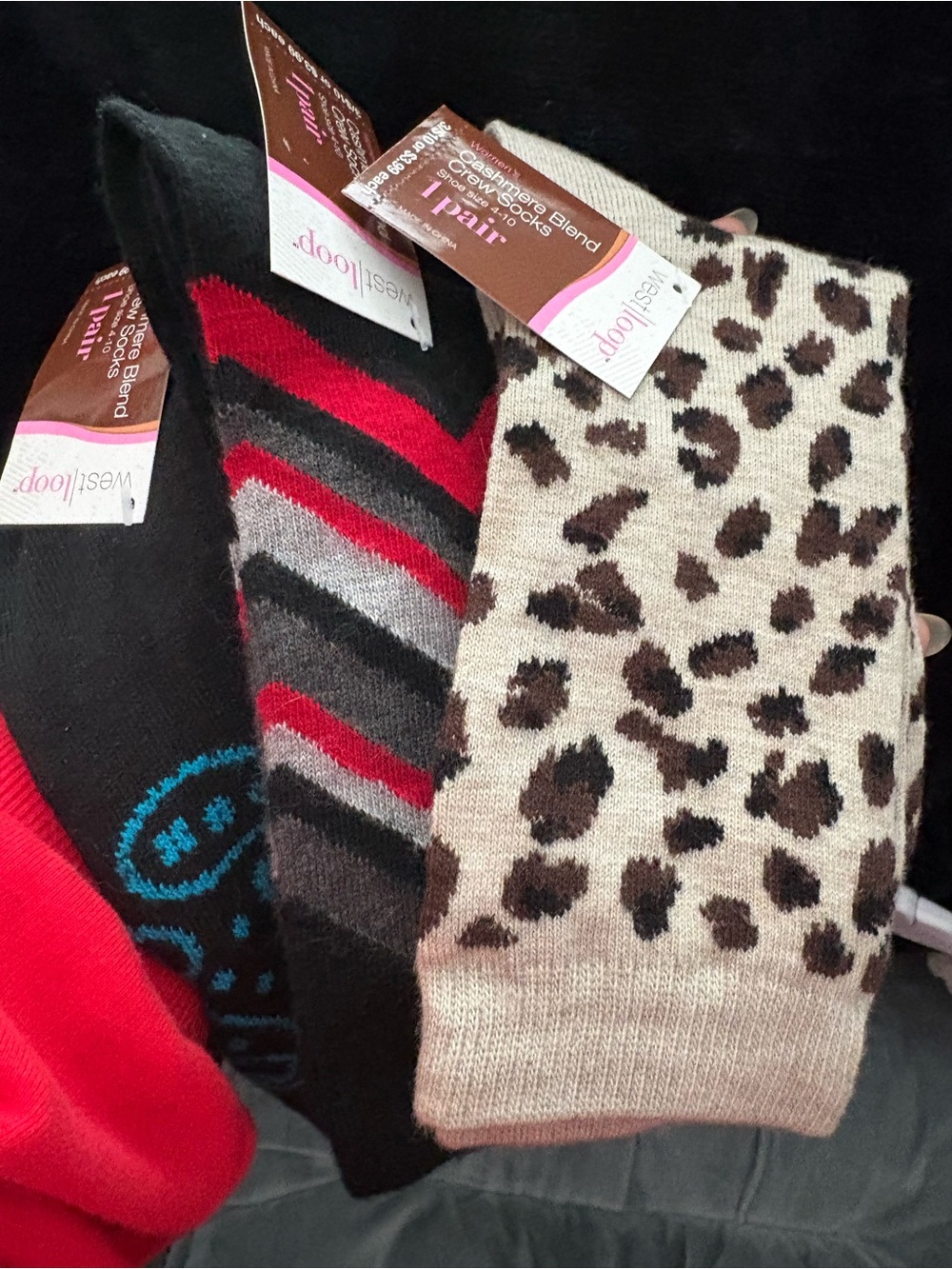 3 Pairs of Women's Crew Socks - Beige, Brown & Black Accents